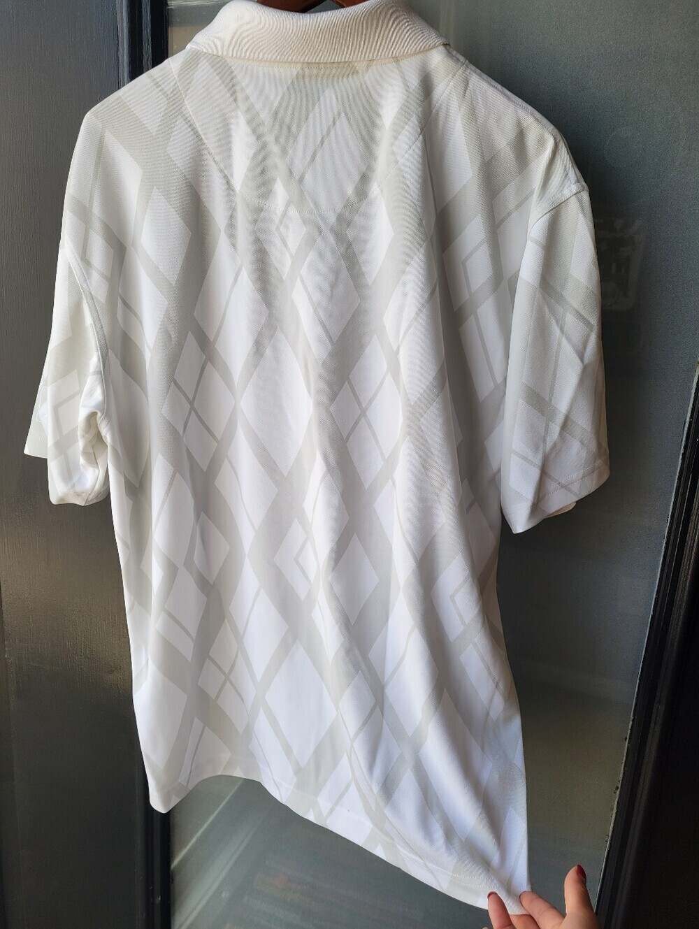 PGA Tour Shirt Men's L/G Golf Diagonal Pattern Short Sleeve Gray White Collard - Picture 4 of 12